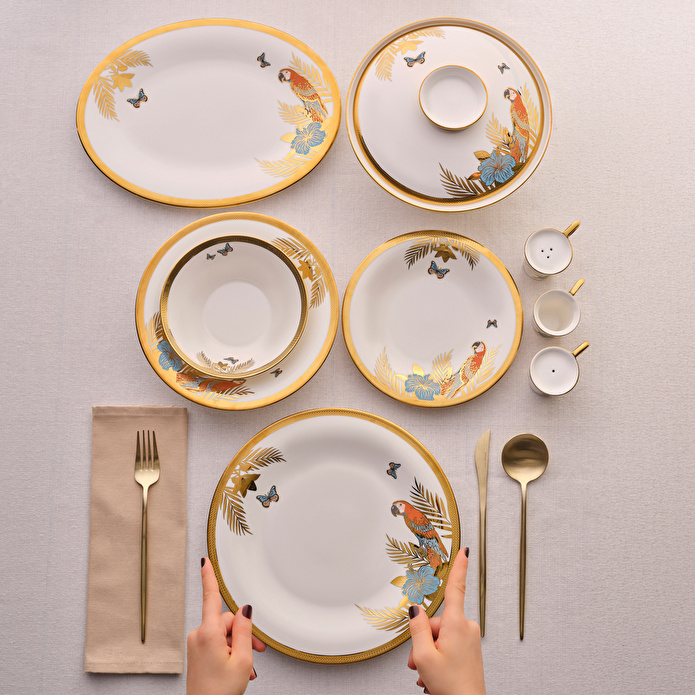 Karaca Royal Bone Golden Palms 55 Parça 12 Kişilik Yemek Takımı