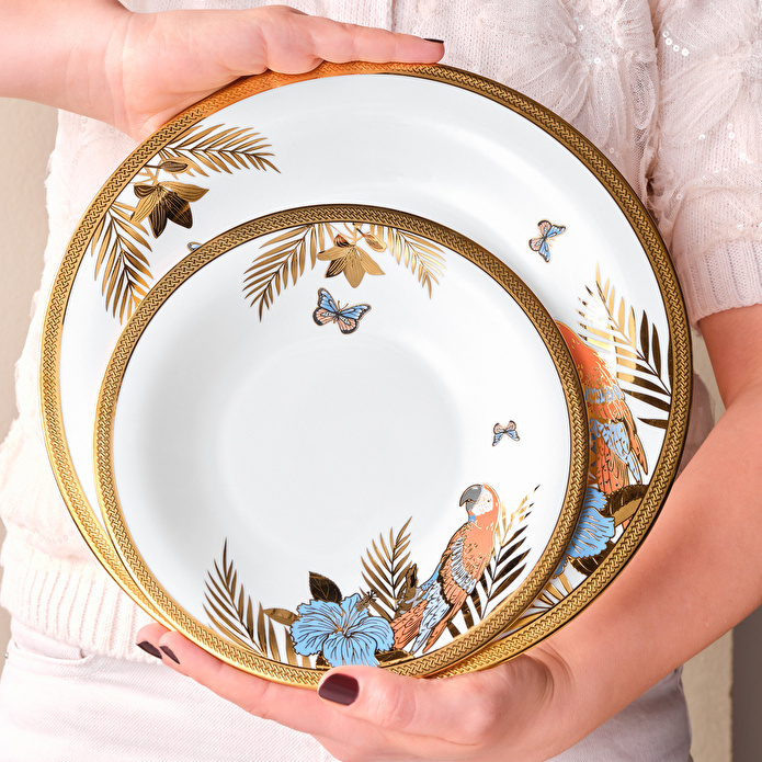 Karaca Royal Bone Golden Palms 55 Parça 12 Kişilik Yemek Takımı