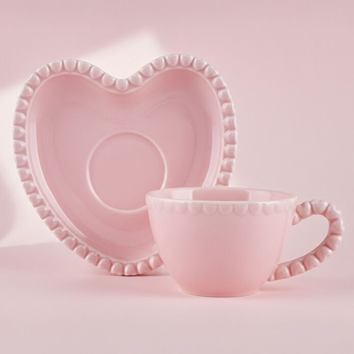 Karaca Pink Love Kahve Fincanı ve Tabağı Pembe