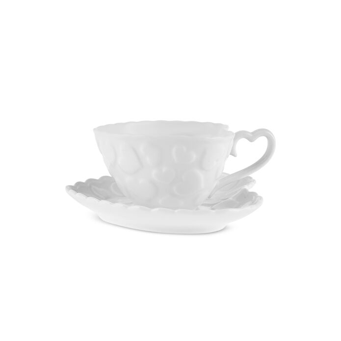 Karaca Pink Love Kahve Fincanı ve Tabağı Beyaz
