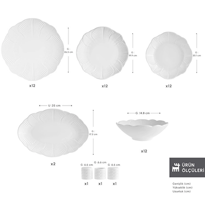 Karaca Stream Bone Floral White 53 Parça 12 Kişilik Yemek Takımı