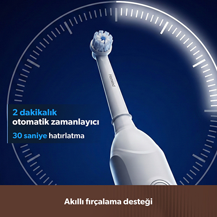Homend Brushboss 4701H 4 Modlu 21 Gün Kullanım Süreli Akıllı Zamanlayıcılı Şarjlı Diş Fırçası Beyaz