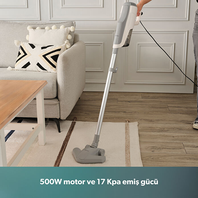 Homend Dustroyer 1272H 2 in 1 Metal Borulu Kablolu Dikey Süpürge Beyaz Gri