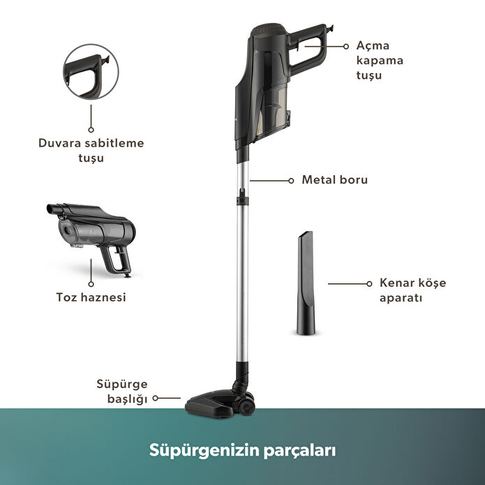 Homend Dustroyer 1272H 2 in 1 Metal Borulu Kablolu Dikey Süpürge Siyah