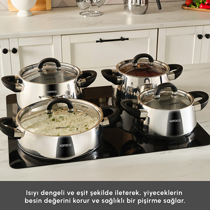 Karaca Power Steel 316+ Tokyo 15 Parça Çelik Tencere Çaydanlık ve Cezve Seti