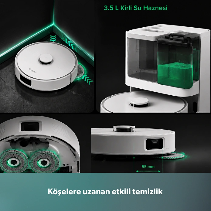 Homend Alex 30 Otomatik Boşaltım Sistemli Moplu 20.000 Pa Robot Süpürge