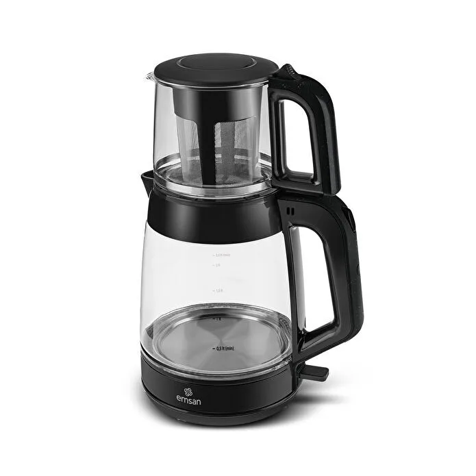 Emsan Glass Tea XL 2 in 1 Cam Çay Makinesi ve Kettle Shiny Black