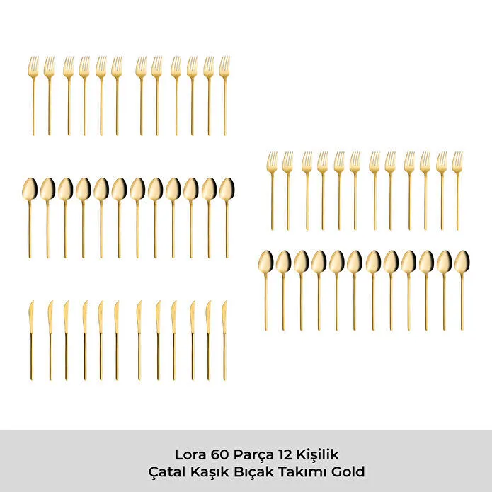 Emsan Lora Parlak Gold 60 Parça 12 Kişilik Çatal Kaşık Bıçak Takımı