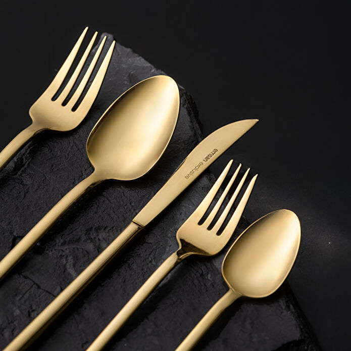 Emsan Lora Parlak Gold 60 Parça 12 Kişilik Çatal Kaşık Bıçak Takımı