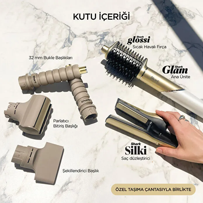 Shark Glam 5 Başlıklı Düz,Dalgalı ve Bukleli Çok Amaçlı Saç Şekillendirici - Gold