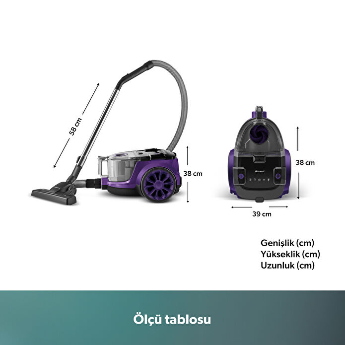 Homend Dustroyer 1255H Yatay Süpürge Mor Siyah