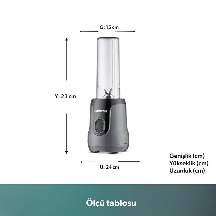 Homend Mixfresh 7026H Kişisel Smoothie Blender Antrasit Siyah