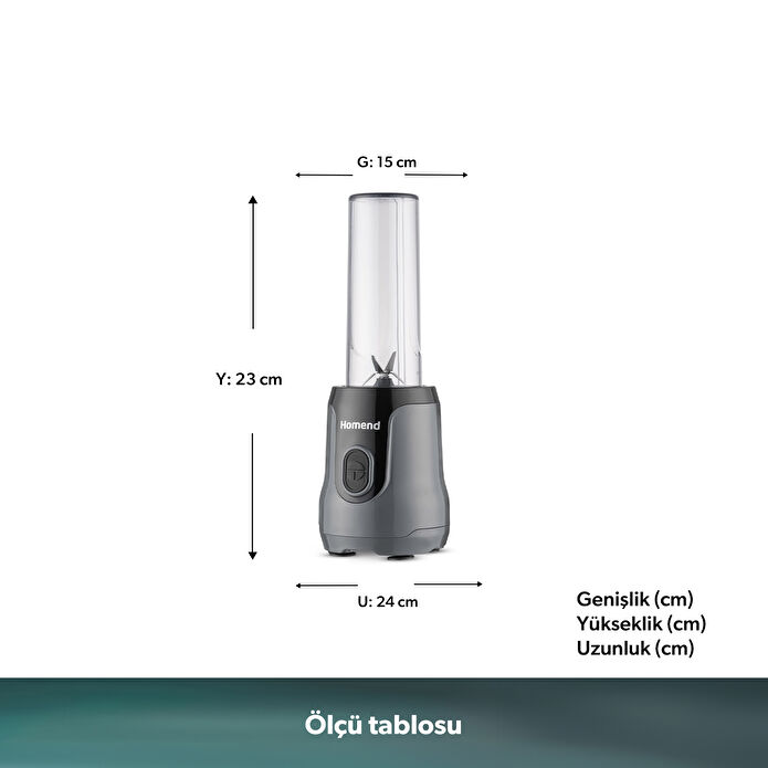 Homend Mixfresh 7026H Kişisel Smoothie Blender Antrasit Siyah