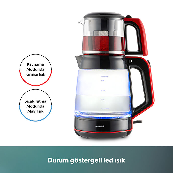 Homend Infinity XL 1764H Cam Çay Makinesi Siyah Kırmızı