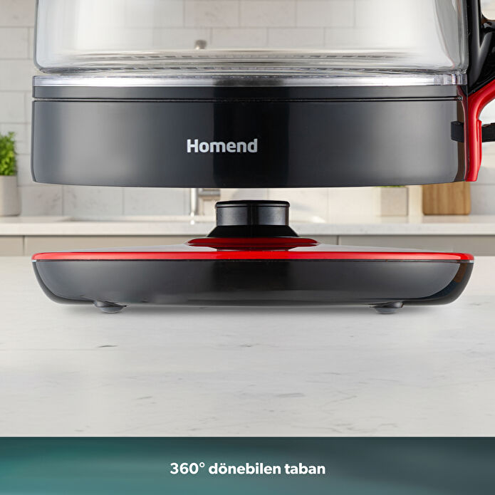 Homend Infinity XL 1764H Cam Çay Makinesi Siyah Kırmızı