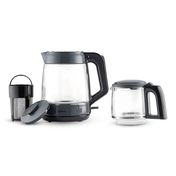 Homend Infinity 1764H Cam Çay Makinesi Antrasit Siyah