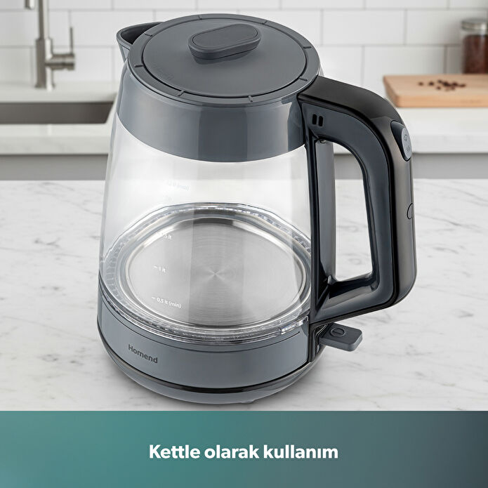 Homend Infinity XL 1764H Cam Çay Makinesi Antrasit Siyah