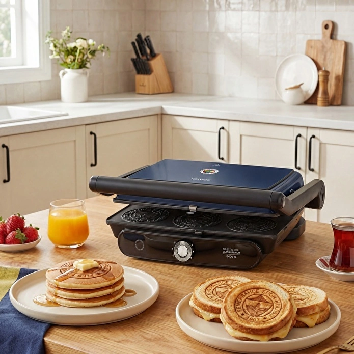 Karaca x Fenerbahçe Lisanslı Gastro Grill Glass 6 Dilim Kapasiteli Izgara ve Tost Makinesi 2400 W Lacivert