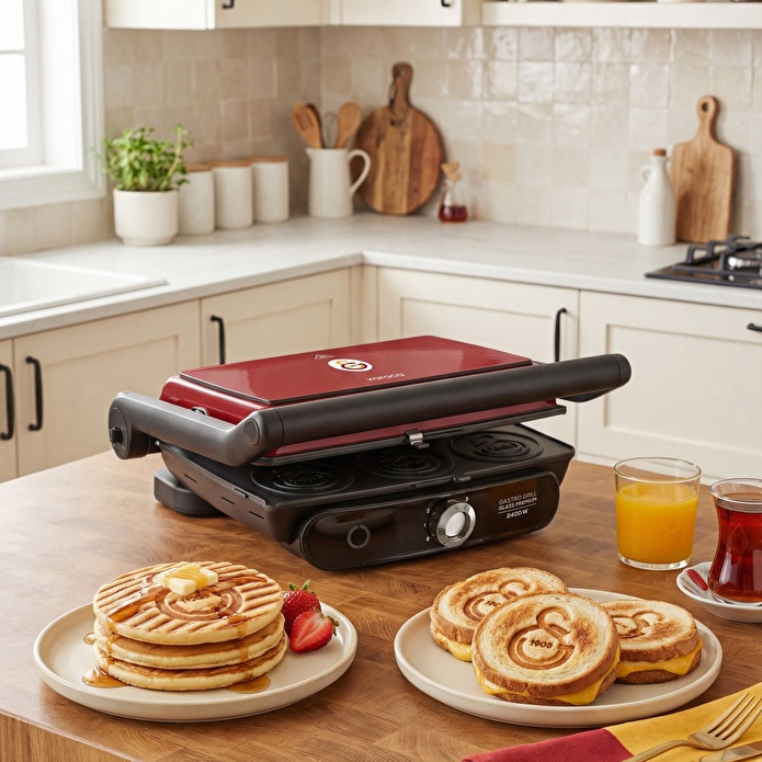Karaca x Galatasaray Lisanslı Gastro Grill Glass 6 Dilim Kapasiteli Izgara ve Tost Makinesi Kırmızı 2400 W