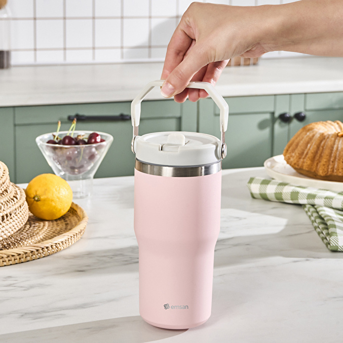 Emsan Star Ice Pipetli Çelik Sızdırmaz Termos Pembe 550 ml
