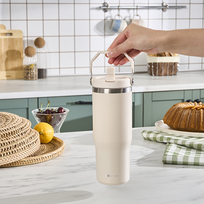 Emsan Star Ice Pipetli Çelik Sızdırmaz Termos Krem 900 ml