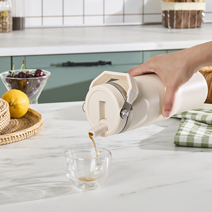 Emsan Star Ice Pipetli Çelik Sızdırmaz Termos Krem 900 ml