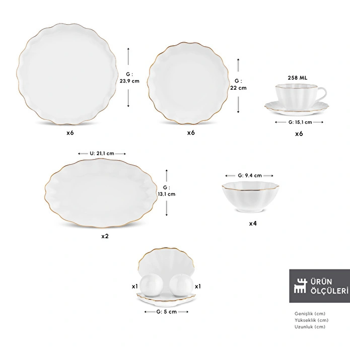 Karaca Fine Pearl Shell Gold 29 Parça 6 Kişilik Kahvaltı Takımı