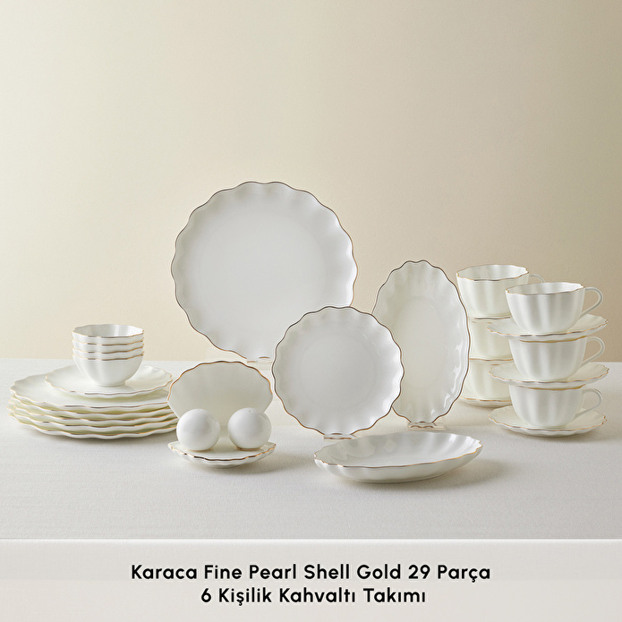 Karaca Fine Pearl Shell Gold 29 Parça 6 Kişilik Kahvaltı Takımı