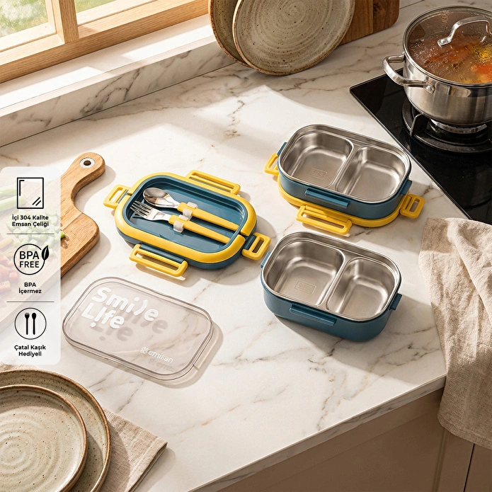 Emsan Smile Life Çift Katlı Lunch Box Mavi