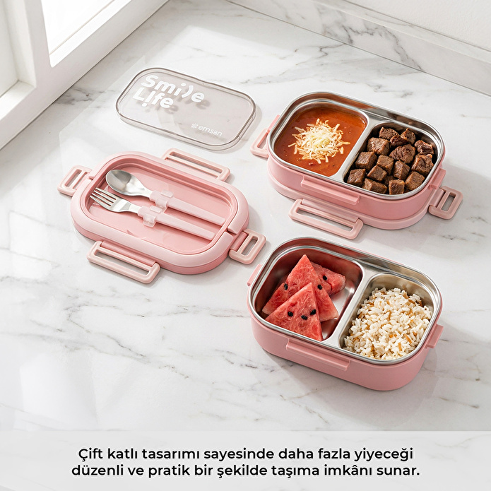 Emsan Smile Life Çift Katlı Lunch Box Pembe