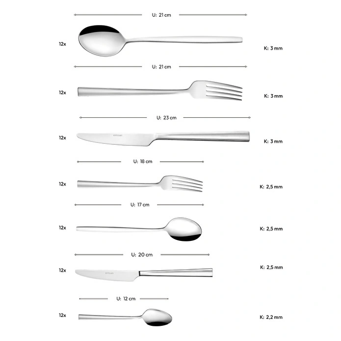 Emsan Çınar 84 Parça 12 Kişilik Çatal Kaşık Bıçak Takımı