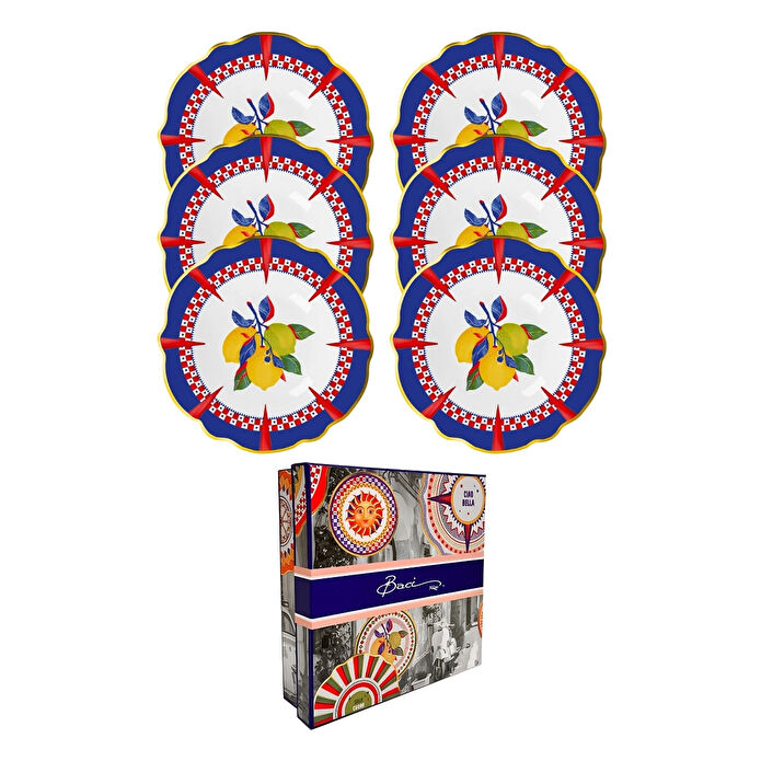 Baci Milano Dolce Vita 6'lı Limon Çukur Tabak 23 cm Porselen