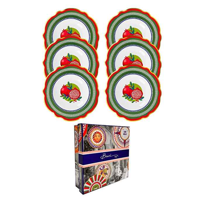 Baci Milano Dolce Vita 6'lı Nar Çukur Tabak 23 cm Porselen