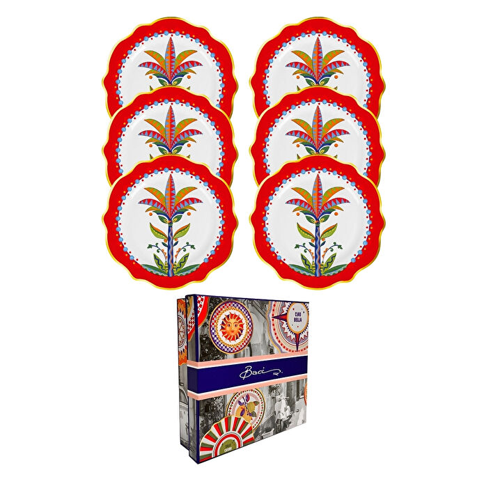 Baci Milano Dolce Vita 6'lı Palm Pasta Tabağı 21 cm Porselen