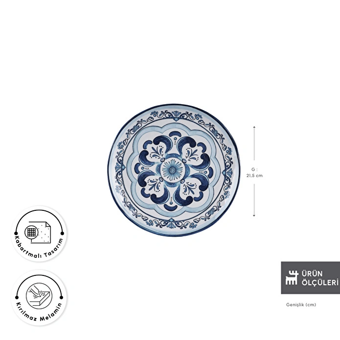 Karaca Blue Harmony Melamin Pasta Tabağı 21,5 cm