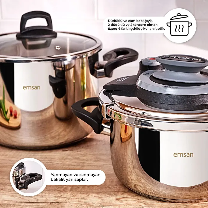 Emsan Montana İndüksiyon Tabanlı Düdüklü Tencere Seti 6 + 8 Litre