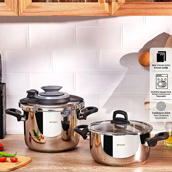 Emsan Montana İndüksiyon Tabanlı Düdüklü Tencere Seti 6 + 8 Litre