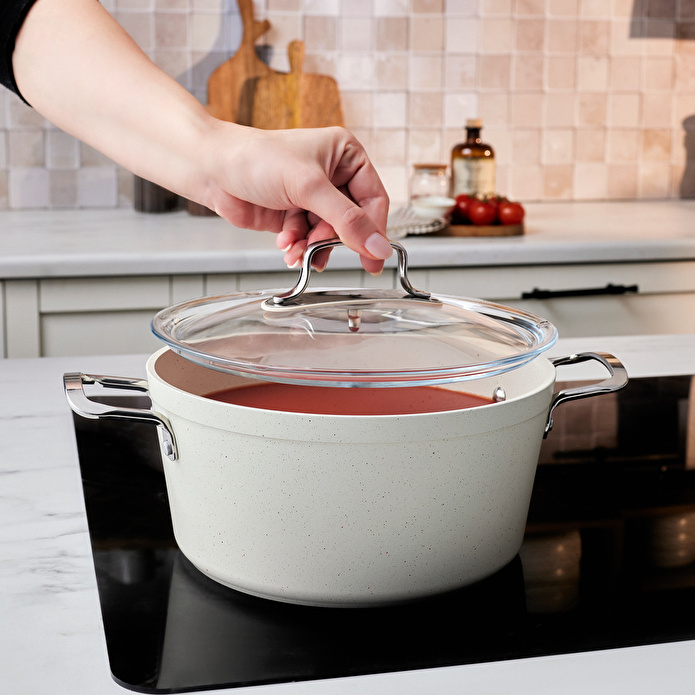 Emsan Biogranit White Stone 7 Parça Tencere ve Tava Seti