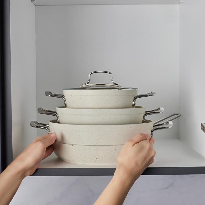 Emsan Biogranit White Stone 7 Parça Tencere ve Tava Seti