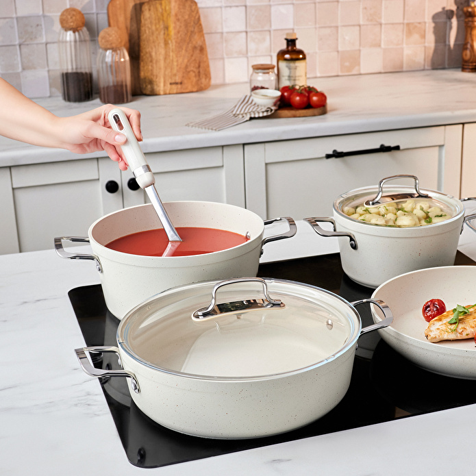 Emsan Biogranit White Stone 7 Parça Tencere ve Tava Seti