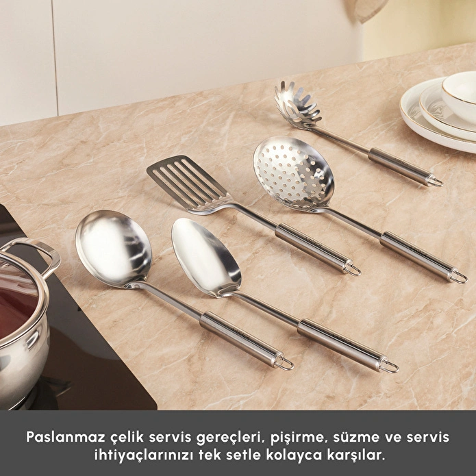 Emsan Karıştır-Pişir-Sakla 18 Parça Karıştırma Kabı ve Servis Gereçli Çelik Tencere Seti