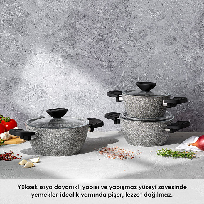 Emsan Fortis Granit 6 Parça Midi Tencere Seti Gri