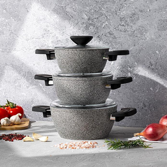 Emsan Fortis Granit 6 Parça Midi Tencere Seti Gri