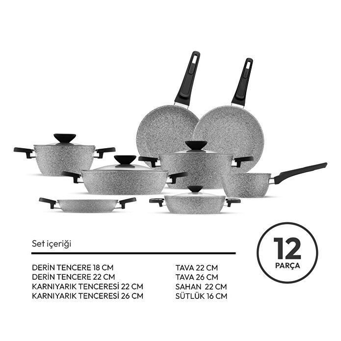 Emsan Fortis Granit 12 Parça Tencere Seti Gri