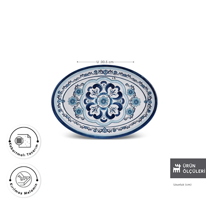 Karaca Blue Harmony Melamin Kayık Tabak 30,5 cm