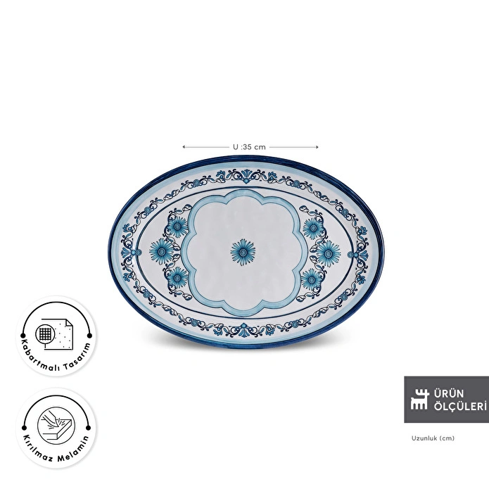 Karaca Blue Harmony Melamin Kayık Tabak 35 cm