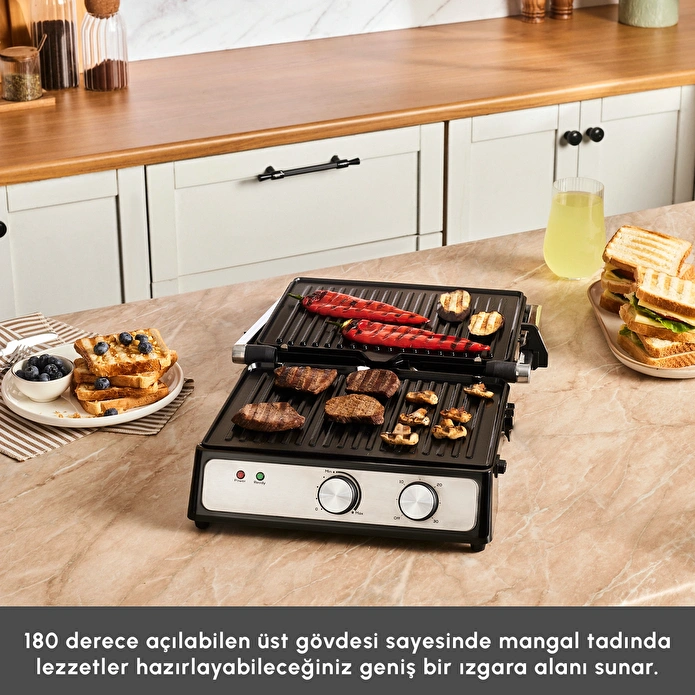 Emsan Press 6 Dilim Kapasiteli Izgara ve Tost Makinesi Inox 2000W
