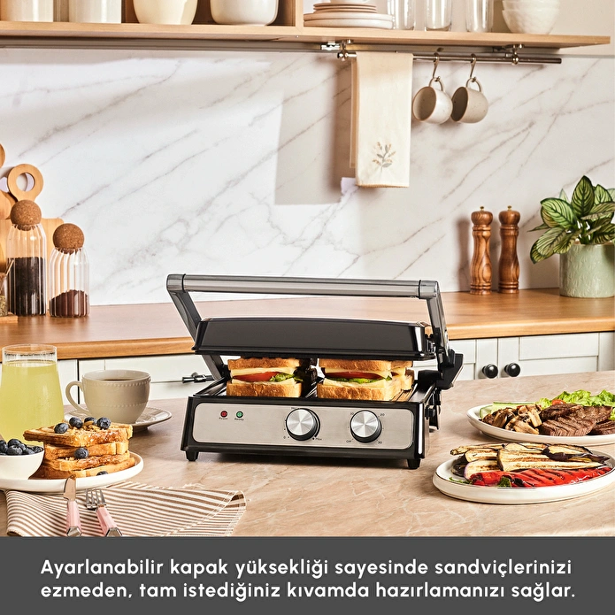 Emsan Press 6 Dilim Kapasiteli Izgara ve Tost Makinesi Inox 2000W