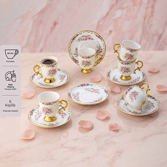 Emsan Rose 6 Kişilik Kahve Fincan Takımı 80 ml