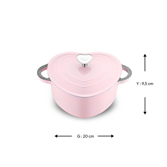 Emsan Kalp Döküm Tencere 20 cm Pembe